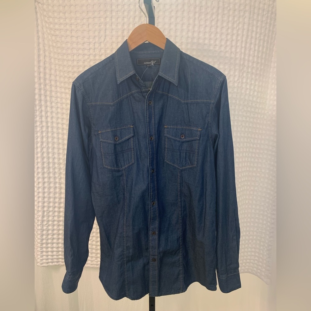 Coastal Denim with yellow stitching button down shirt